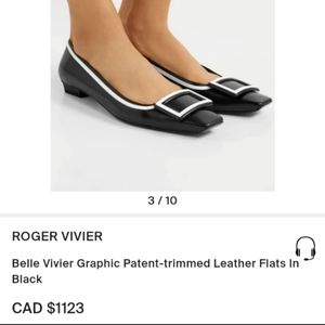 Roger Vivier graphic white patent leather trim black flats size 38